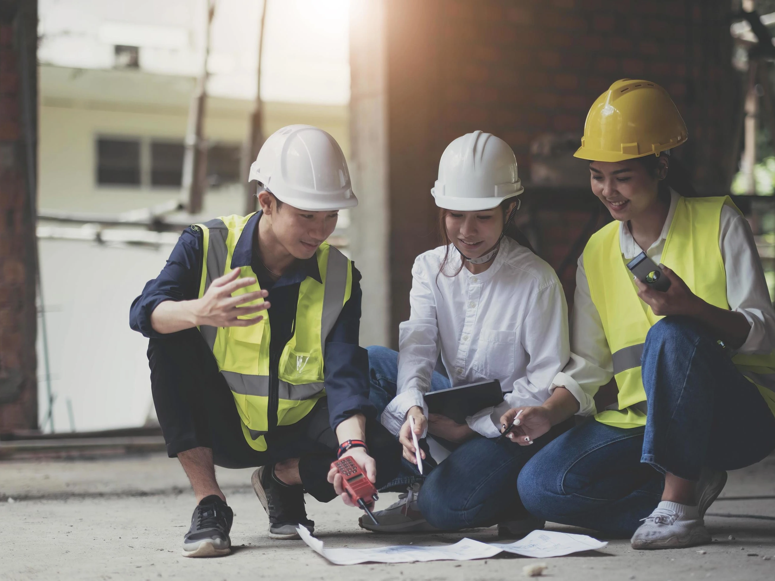 Voivode Build construction team reviewing building plans on site